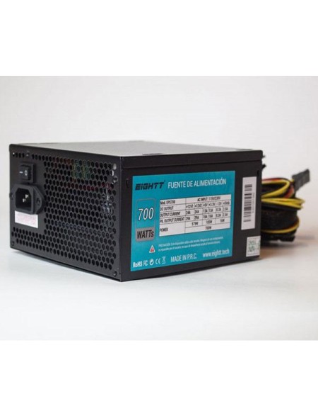 Fuente alimentacion ATX 700w Eightt Eps700 / Fan 120mm / 14db / 1x Eps / 12v 4 Pines / 4xSata / Pcie 6+2 / 2xIde / Negra EPS700